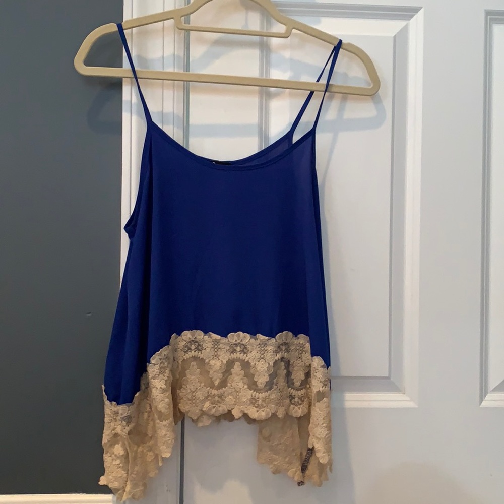 Audrey 3+1 camisole sz small cobalt blue tan lace